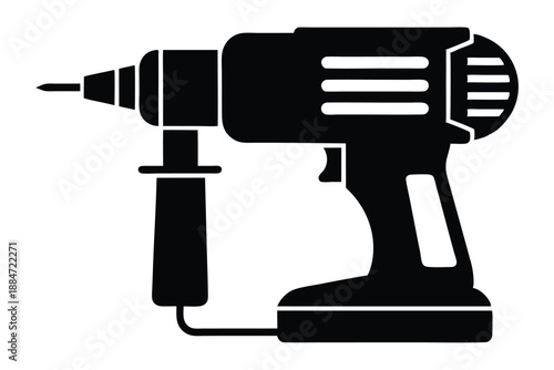 drill machine silhouette line art vector illustration with a white background