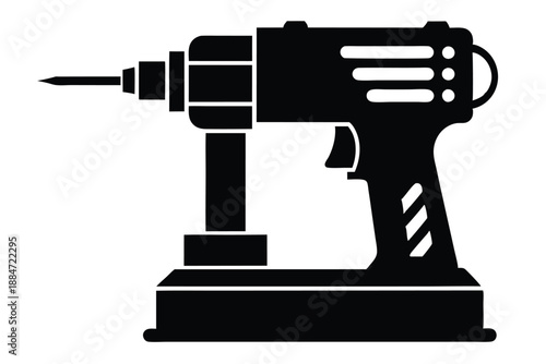 drill machine silhouette line art vector illustration with a white background