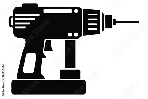 drill machine silhouette line art vector illustration with a white background