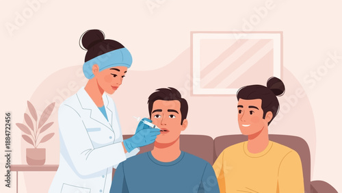 Flat illustration of medical professional administering injection to man