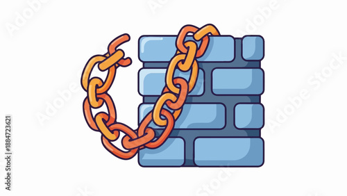 Heavy chain draped over a blue brick wall, symbolizing strength and connection