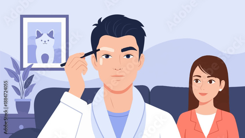 Man applying makeup with woman beside him