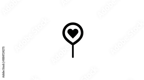 A black and white icon features a heart within a round shape on a stem, against a white background