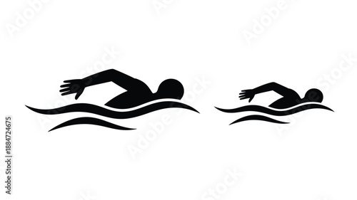 Swimming people silhouettes vector set isolated on white background, sport water activity figures
