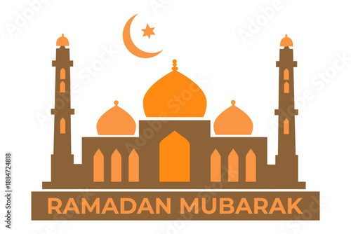 Islamic mosque silhouette with crescent moon and star for Ramadan Mubarak celebration