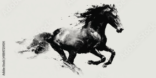 Ink illustration of running horse

