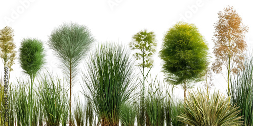 Set of autumn and summer Acer rubrum (the red maple, swamp maple, water maple, or soft maple) frontal street trees isolated png in sunny daylight 