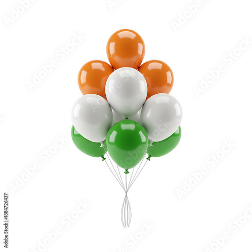 A bunch of helium balloons in indian flag tricolor orange, white, and green for Independence Day or Republic Day, celebrating