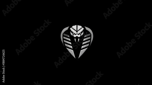 A stylized cobra head logo in grayscale, centered on a black background. Sharp lines and angles