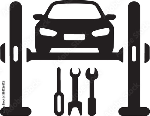 Car Service and Auto Repair Workshop Icon Illustration - Vehicle Maintenance and Repair Lift Symbol Design - car service, auto repair, vehicle maintenance, car repair icon, auto workshop, car garage, 