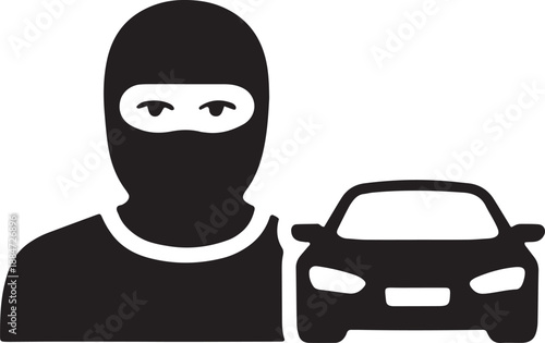 Auto Theft and Vehicle Crime Symbol Illustration - Car Robbery and Vehicle Security Risk Icon - car theft, auto theft, vehicle theft, stolen car, crime icon, thief icon, robbery symbol, criminal icon,