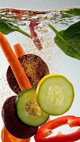 Healthy And Fresh Vegetables Splashing In Clean Water For Culinary Concepts