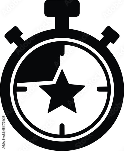 Black star stopwatch icon, timer symbol, vector graphic