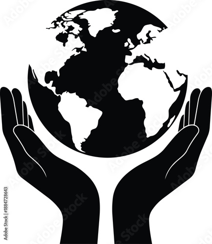 Hands holding globe, earth protection, eco friendly symbol