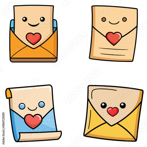 Cute Kawaii Love Letter and Envelope Mail Icons