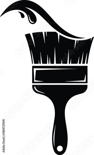 Black paintbrush with flowing paint, artistic tool icon