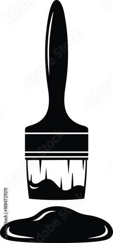 Black paintbrush with dripping paint, artistic tool icon