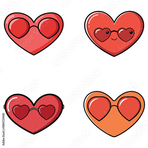 Fun Heart Shaped Eyewear and Sunglasses Vector Icons