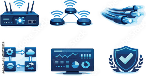 Structured Connectivity Design. Infrastructure layout representing structured connectivity architecture, six symbolic objects