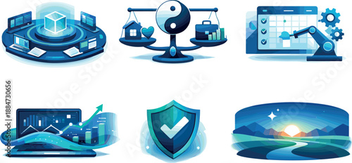 Annual Planning Ecosystem. End-to-end annual planning ecosystem illustration showcasing clarity and long-term direction, six