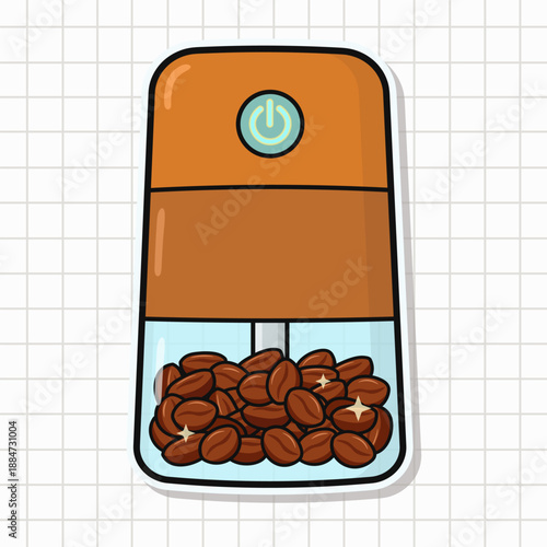 Electric coffee grinder preparing fresh coffee beans