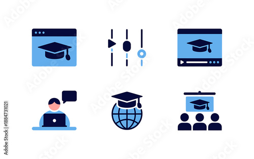 Online Education Icons Set for ELearning Platforms