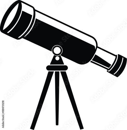 Telescope silhouette, astronomy tool icon, flat vector scope, science clip art, stargazing equipment drawing