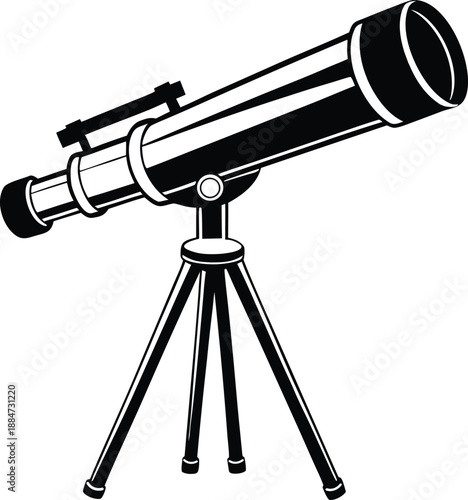 Telescope silhouette, astronomy tool icon, flat vector scope, science clip art, stargazing equipment drawing