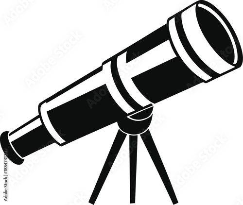 Telescope silhouette, astronomy tool icon, flat vector scope, science clip art, stargazing equipment drawing