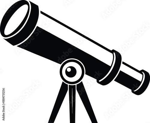 Telescope silhouette, astronomy tool icon, flat vector scope, science clip art, stargazing equipment drawing