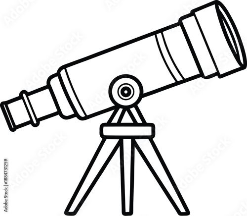 Telescope silhouette, astronomy tool icon, flat vector scope, science clip art, stargazing equipment drawing