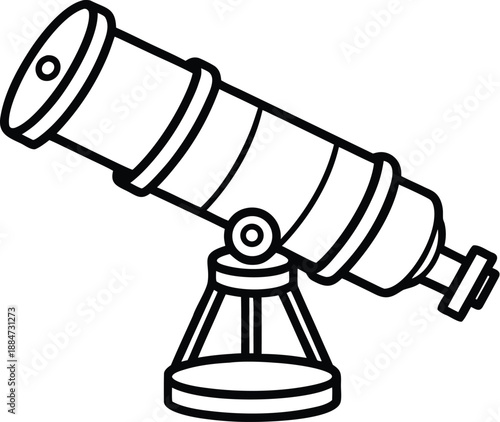 Telescope silhouette, astronomy tool icon, flat vector scope, science clip art, stargazing equipment drawing