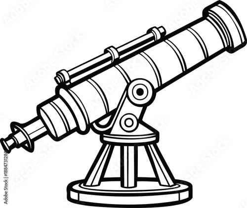 Telescope silhouette, astronomy tool icon, flat vector scope, science clip art, stargazing equipment drawing