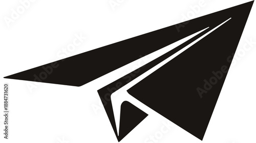 Black and white graphic of a paper airplane, a symbol of freedom, travel, flight and creativity