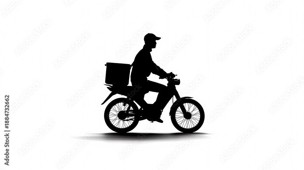Fototapeta premium Speedy Delivery: A dynamic silhouette of a delivery rider expertly navigating the urban landscape on a swift electric motorcycle, delivering goods with speed and efficiency.