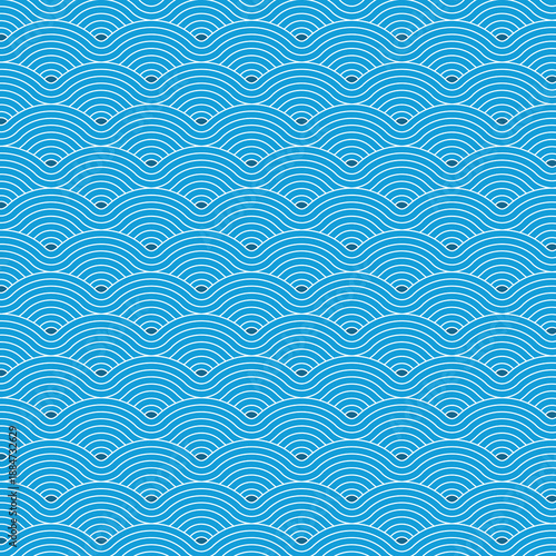 Blue geometric seamless repetitive Colorful vector curvy waves pattern texture background.