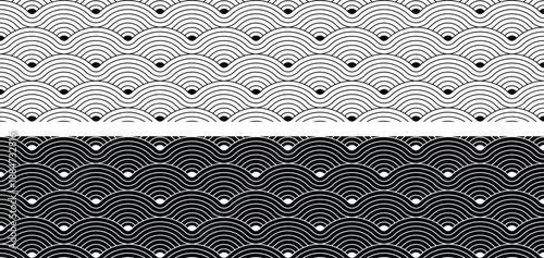 Black and White geometric seamless repetitive Colorful vector curvy waves pattern texture background.