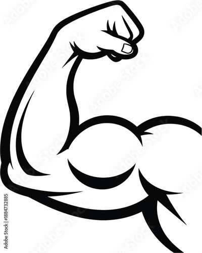 Black and white of a flexed bicep muscle