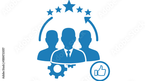 Business Teamwork and Success Icon with Stars, Gears, and Thumbs Up