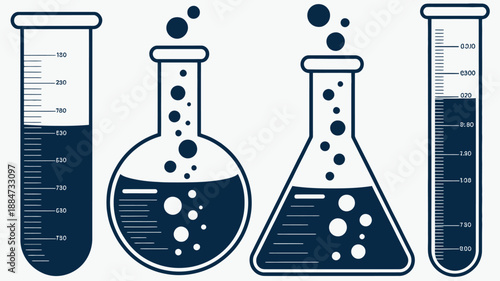 Collection of Chemistry Lab Equipment: Beakers, Flasks, and Test Tubes with Bubbles