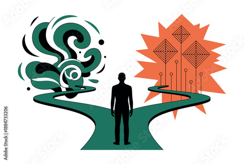 A man stands at a crossroads, symbolizing decision making and choices in life.