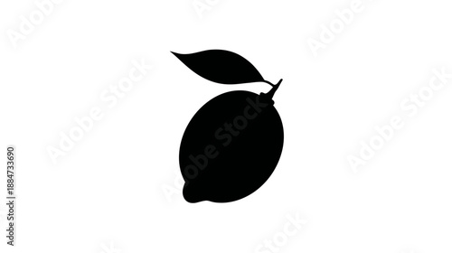 A silhouette of a citrus fruit with a single leaf attached to the stem