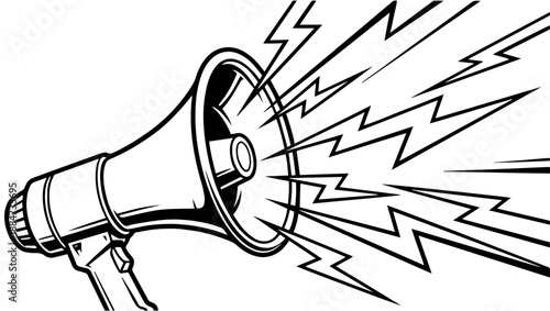 Megaphone Line Art Vector Illustration with Sound Waves, megaphone, loudspeaker, bullhorn, line art, outline, sketch, black and white, vector, illustration, icon, symbol, sound, audio, broadcast, 