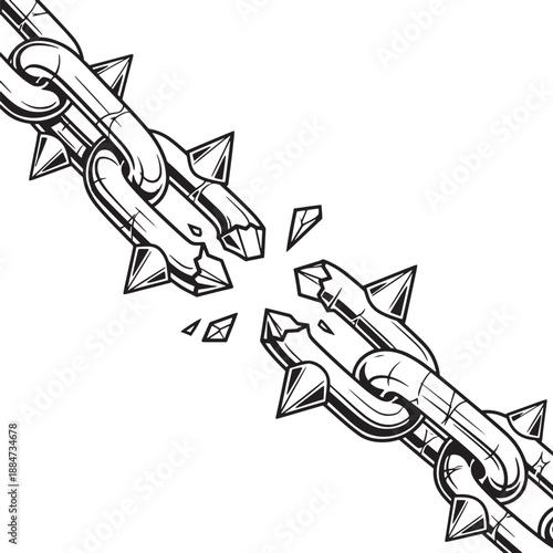 Broken Chain with Spikes: Symbol of freedom, overcoming obstacles, and breaking limitations.