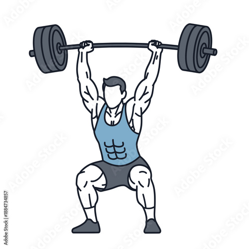 Weightlifting Action, Male Athlete, Gym Environment, Illustration, Fitness Concept, Dynamic Viewpoint