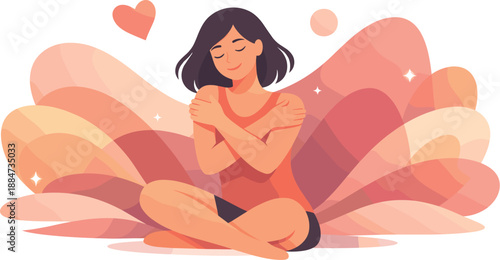 Serene Self-Acceptance. Peaceful self-acceptance scene illustrated through a relaxed figure surrounded by comforting abstract