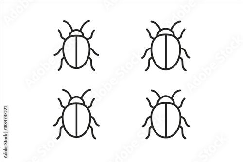 Minimal Beetle Icons. Line style icons of Beetles: small crawler, domed back, subtle wing line, delicate legs, soft antenna arc,
