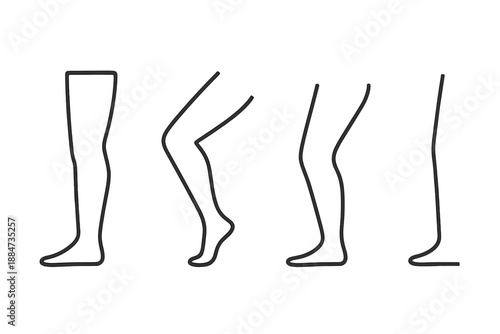 Leg Icons Collection. Line style icons of Leg: straight leg, bent leg, soft knee arc, simple limb line, minimal foot hint, gentle