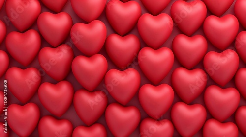 Red hearts arranged in a pattern for Valentine decorations in a festive setting