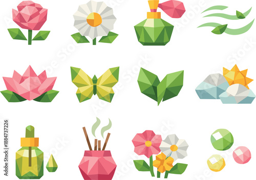 Spring Floral Icons. Floral scents and fresh spring air represented through a professional low-poly vector icon set using crisp